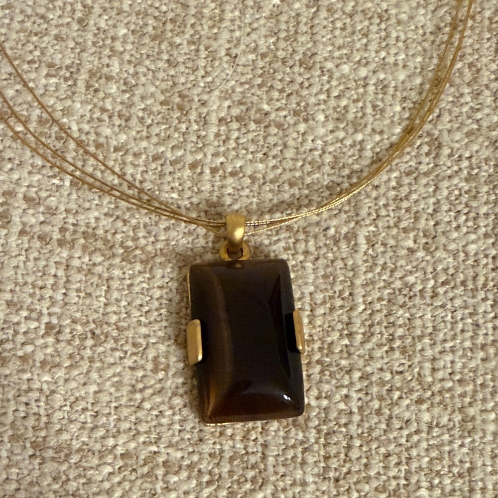 Elegant Genuine Stone Wire Gold and Brown Pendant Boho Necklace